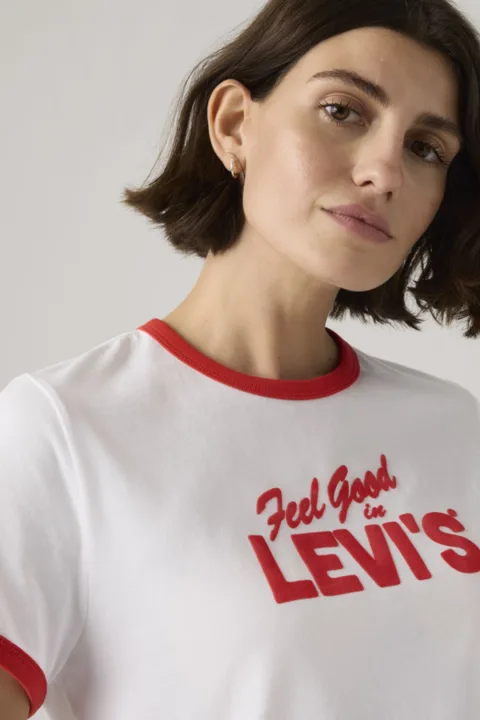 Levi's T Shirt Ringer Graphique Favorite - Femme - Blanc / Snacks For Dinner - XS