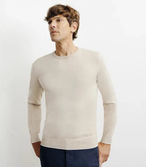 IZAC - Pull col rond en coton beige