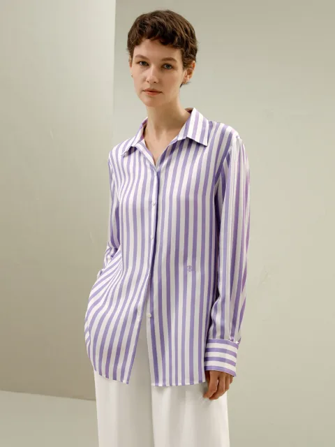 LILYSILK Chemisier En Soie Rayures Coupe Classique, Coupe Régulière Sergé De Soie Imprimée 16Mm Une Touche D'Élégance Dans Votre Vie L