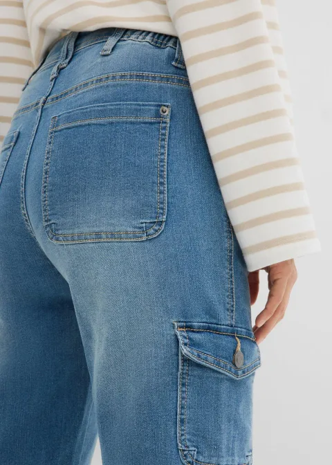 Jean cargo extensible, taille mi-haute