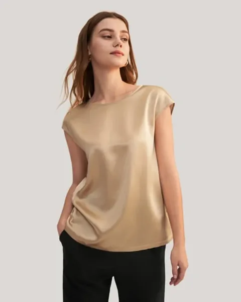 LILYSILK Tee Shirt Soie Femme Col Rond, Facile À Entretenir Charmeuse Soie Régulation De La Température T-Shirt Noir