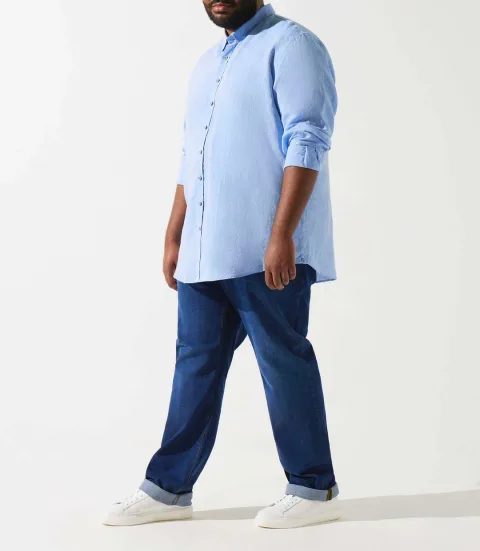 IZAC - Chemise unie bleue indigo en lin KISSBT