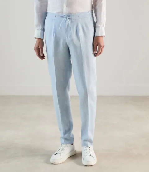 IZAC - Pantalon ville 100 % lin bleu ciel