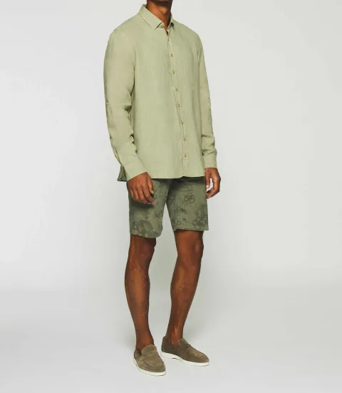 IZAC - Chemise unie en lin kaki KISS