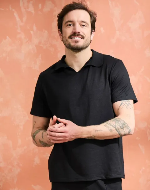 Polo lin/coton - Noir - Taille S - Lemahieu