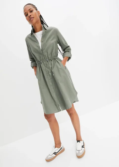 Robe-chemise en lin et coton
