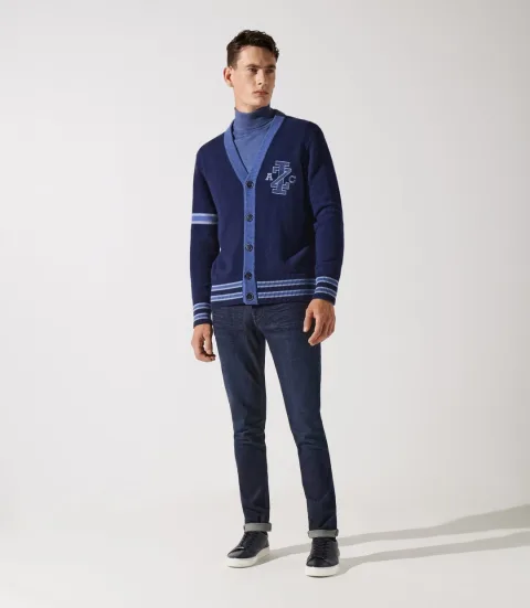 IZAC - Gilet boutonné brodé bleu