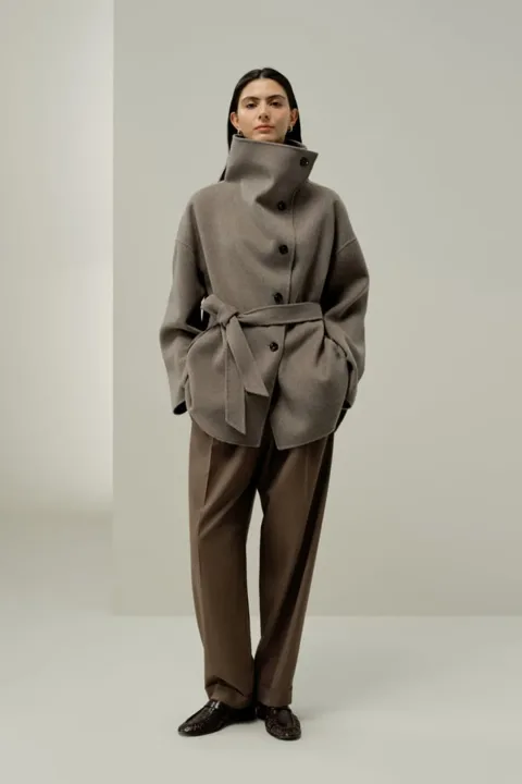 LILYSILK Manteau En Laine Mélangée À Col Écharpe Silhouette Surdimensionnée Avoine M