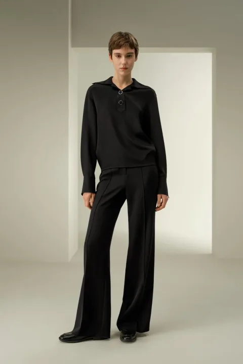 LILYSILK Chemisier Soie Extensible Noir M - Élégant & Fluide, Col V, Crêpe de Soie 30 mm
