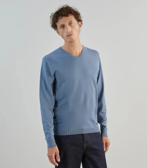 IZAC - Pull col v bleu gris