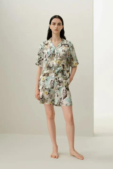 LILYSILK Ensemble Pyjama Manches Courtes Verseau Soie 100 % Luxueuse Verseau Xl