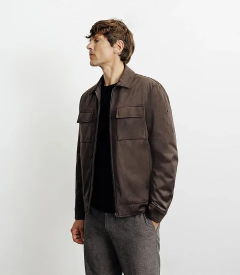 IZAC - Blouson col chemise marron