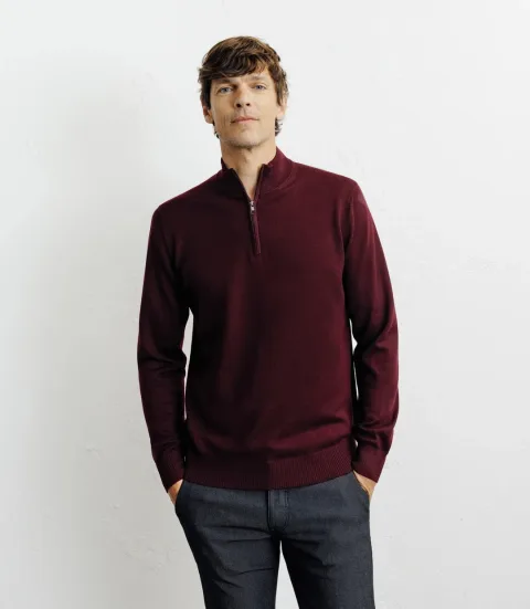 IZAC - Pull à col demi zippé bordeaux