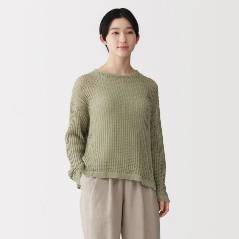 Pull à mailles ouvertes en mélange de lin pour femme