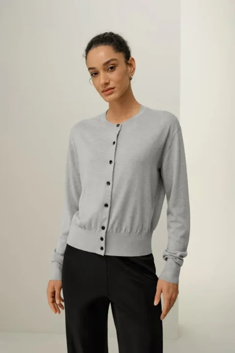 LILYSILK Femme Cardigan Soie Cachemire Doux Élégant Col Rond Brumeux Taille L