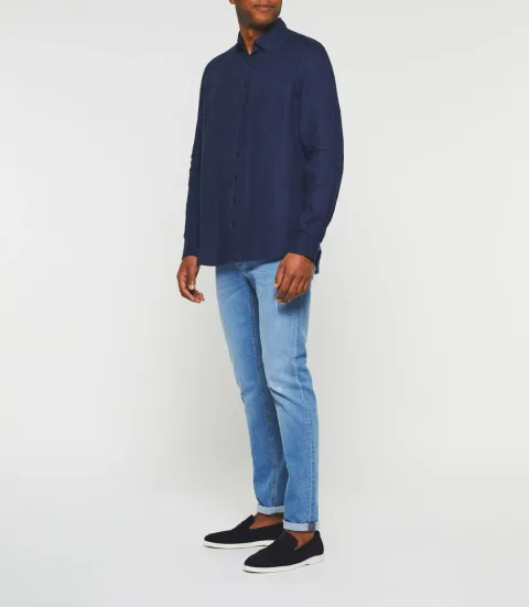 IZAC - Chemise en lin bleu marine ''Kiss''