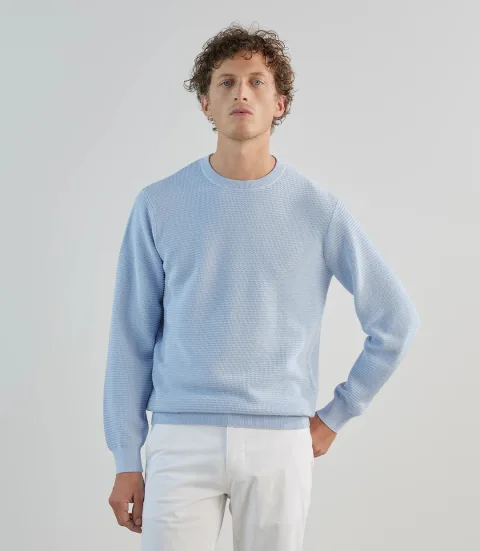 IZAC - Pull col rond en jeu de points bleu ciel