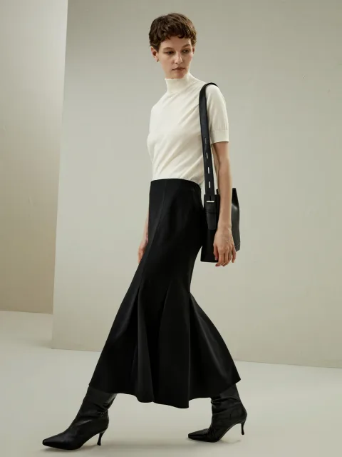 LILYSILK Jupe Sirène Laine Noir T44 Femme Élégante Ajustée Pour Travail/Vacances