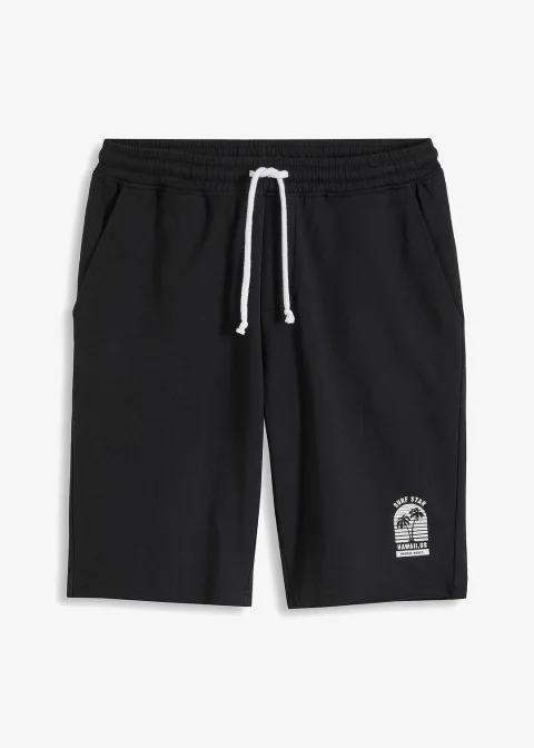 Bermuda sweat à bordures ouvertes en coton, Loose Fit