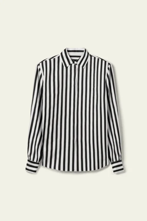 LILYSILK Blouse Soie Femme Lilysilk X Lydia Tomlinson Soie De Haute Qualité Indispensable À Toute Garde-Robe Rayures Noires Et Blanches Xl