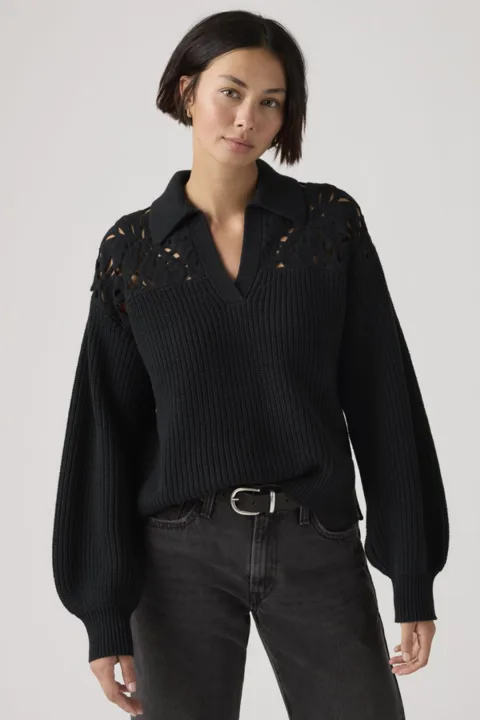 Levi's Pull Polo Maille Crochet Bianca - Femme - Noir / Anthracite Night - XS