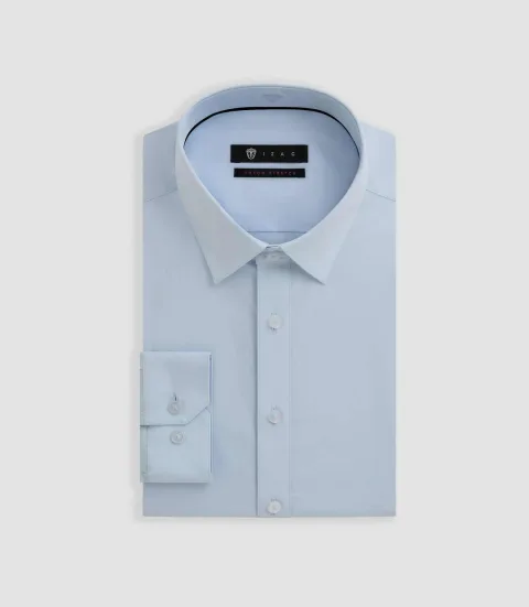 IZAC - Chemise slim en popeline stretch bleu ciel MALTE