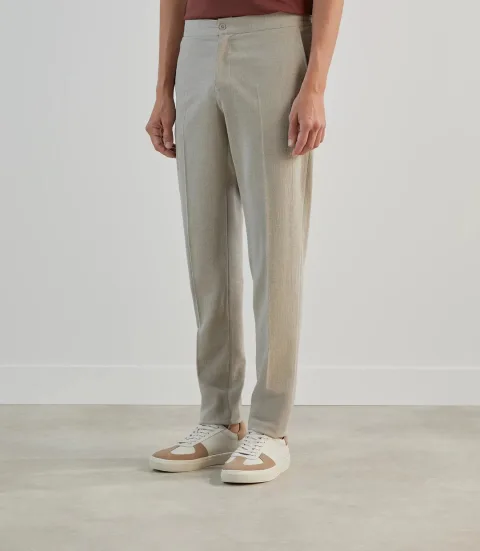 IZAC - Pantalon ville en seersucker beige