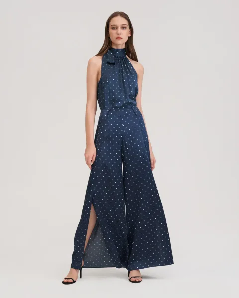 LILYSILK Pantalon En Soie Imprimée Ginkgo FR Diamants blancs en bleu 30-32