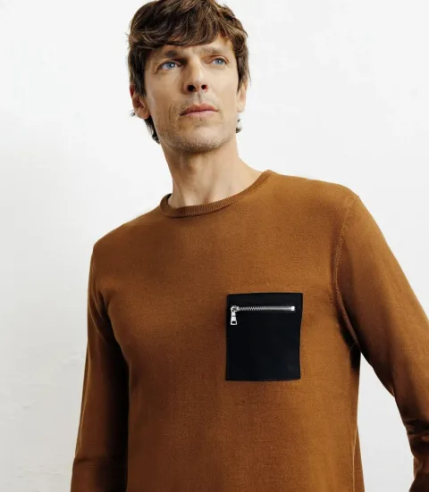 IZAC - Pull manches longues col rond en maille bronze