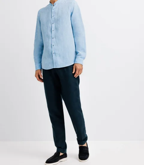 IZAC - Chemise en lin col mao indigo
