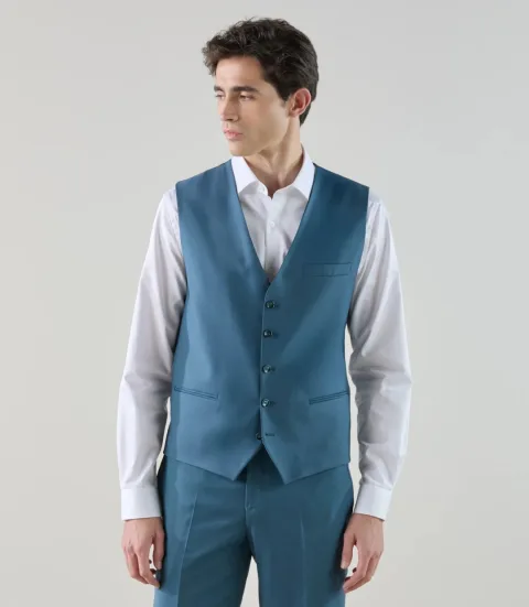 IZAC - Gilet ville en laine majoritaire bleu vert