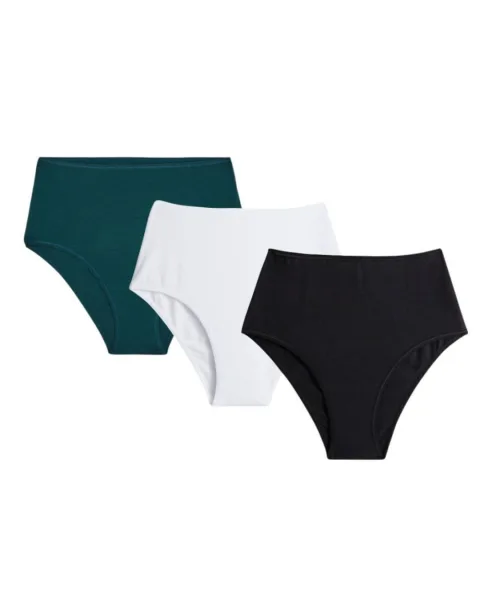 3x Culottes taille haute - Noir + Vert cyprès + Blanc - Taille XS - Lemahieu
