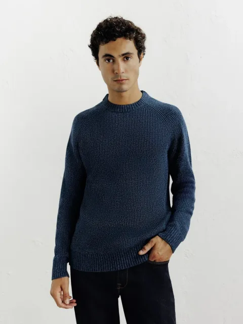 IZAC - Pull col rond mouliné marine