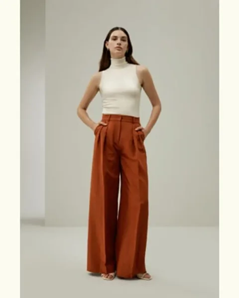 LILYSILK Pantalons En Soie Pantalon Large En Soie Soie De Mûrier Et Lin Simple Et Classique Terracotta 36