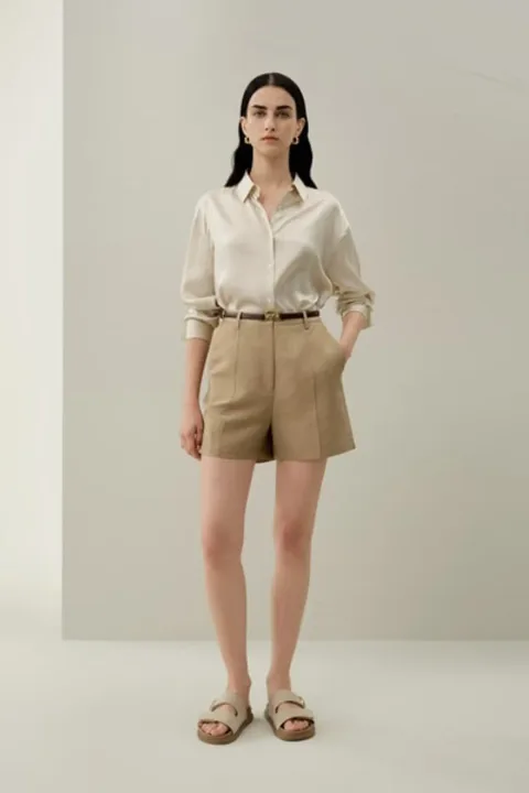 Short Taille Haute en Soie-Lin - Été Respirant