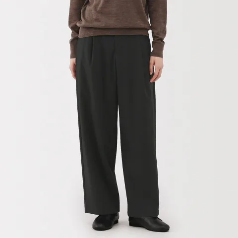 Pantalon large plissé en stretch brossé pour femme