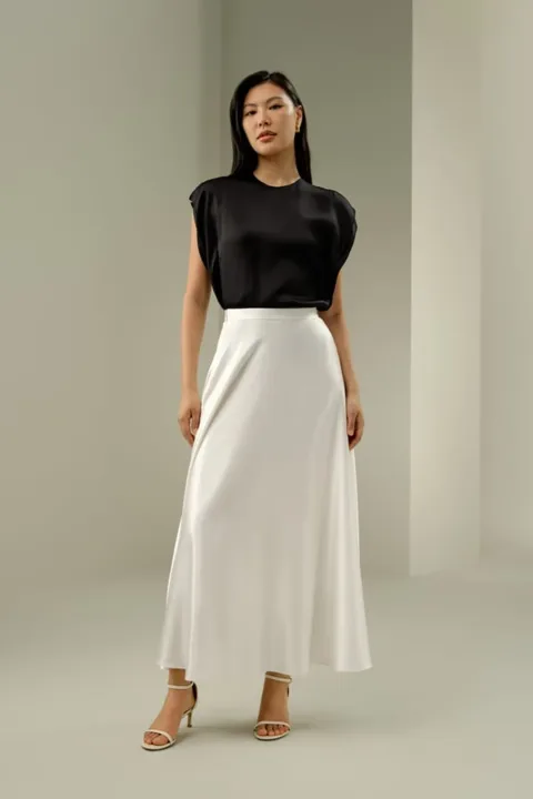 LILYSILK Jupe Longue En Soie Blanc Poches Cachées Dans Les Coutures Latérales Charmeuse De Soie Convient À Toutes Les Saisons 36