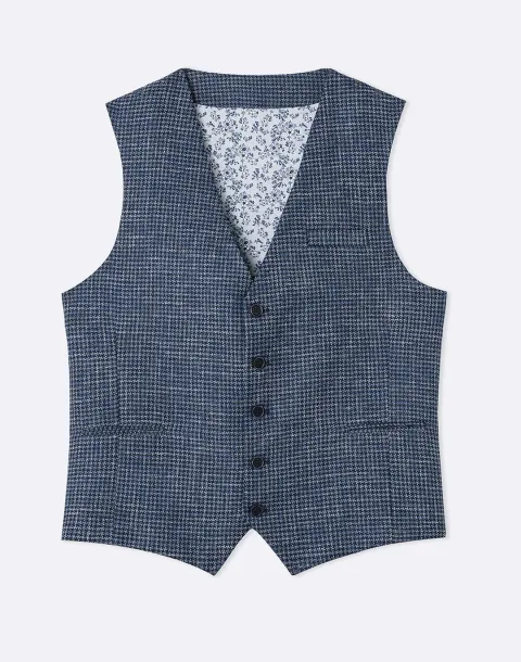 IZAC - Gilet motif pied de poule bleu