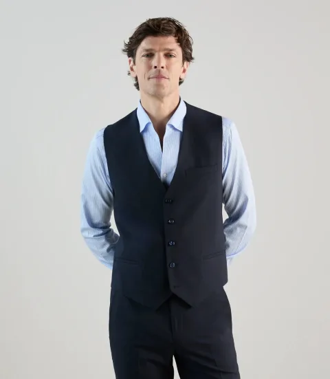IZAC - Gilet ville 100% laine bleu marine