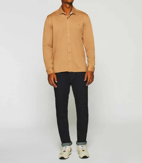 IZAC - Chemise regular en jersey unie camel KANTIN