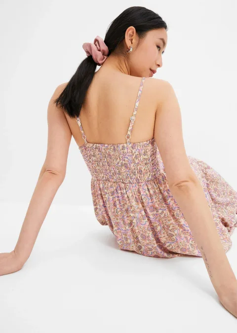 Robe longue smockée