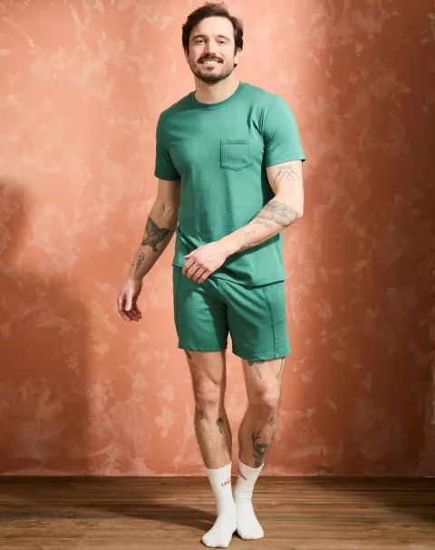 T-shirt coton modal à poche - Vert Anglais - Col rond - Lemahieu