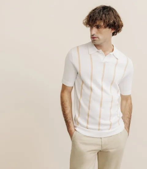 IZAC - Polo en maille à rayures pêche