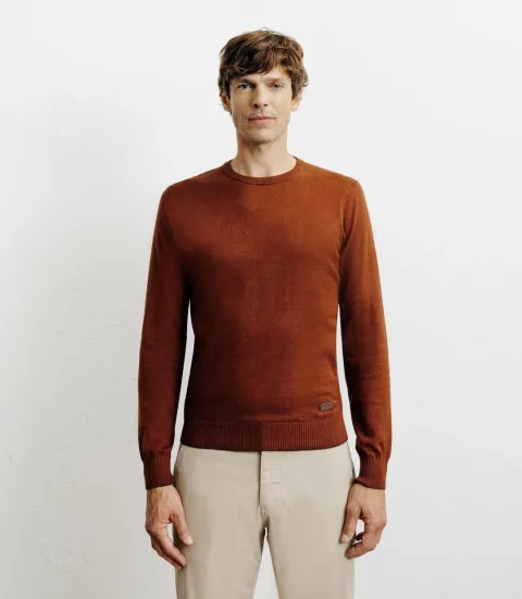 IZAC - Pull col rond en coton rouille
