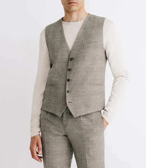 IZAC - Gilet de costume esprit prince de galles beige