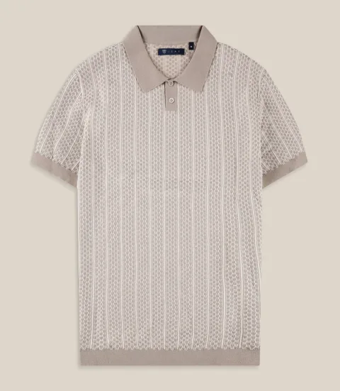 IZAC - Polo en jacquard camel