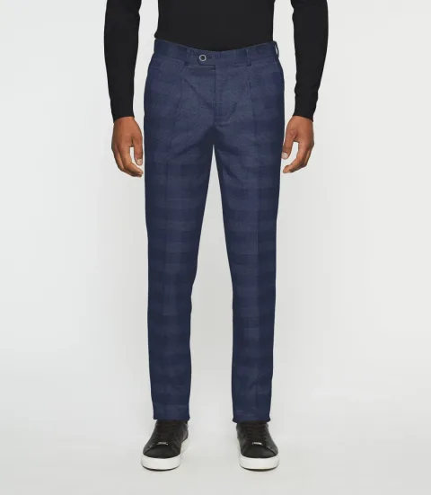 IZAC - Pantalon ville à carreaux esprit Prince de Galles marine FSWING