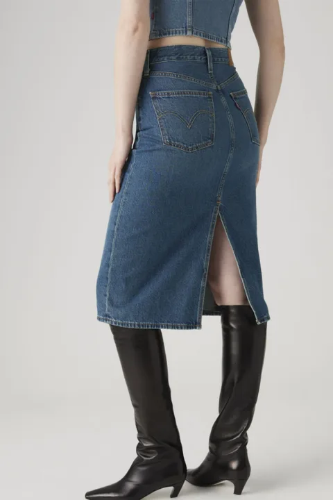 Levi's Jupe Fendue Taille Haute - Femme - Bleu / Riveting Clean Hem - 32