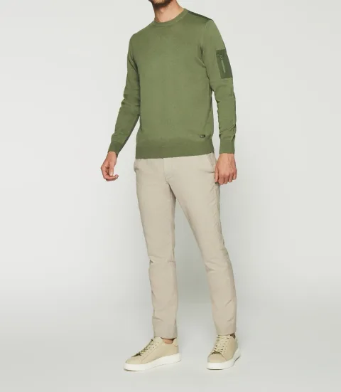 IZAC - Pull col rond kaki DAVID