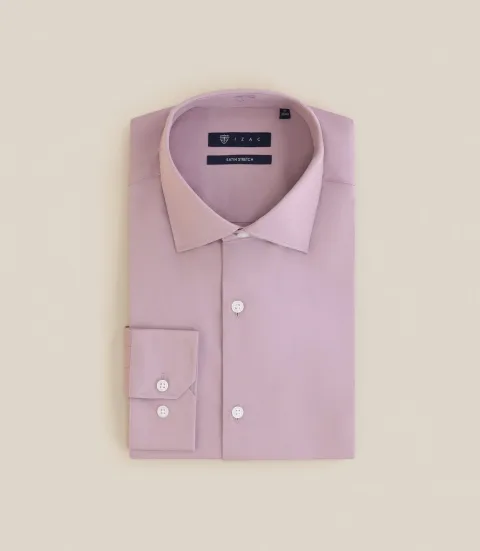 IZAC - Chemise ville en satin de coton rose
